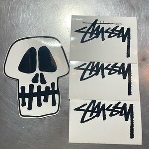 Total of 4 large vintage Stussy stickers. 1 large skull and 3 Stussy’s logo.